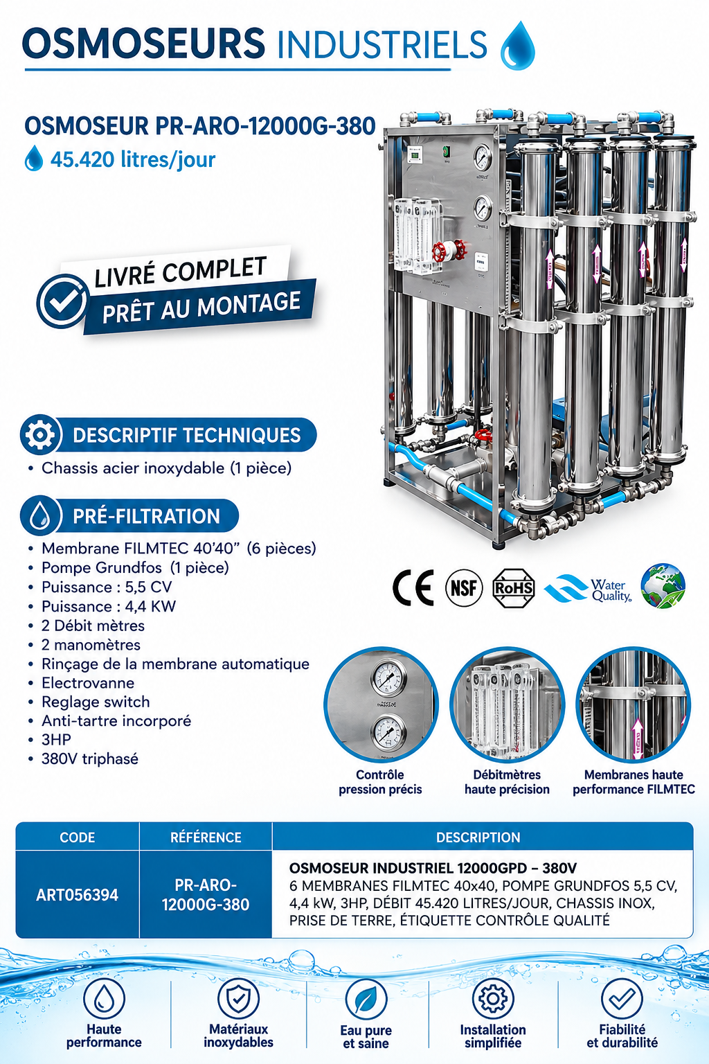 Osmoseur Industriel Aquapro PR-ARO-12000G-380 — 45 420 LitresJour